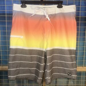Wave Zone Mens Sz 36 Swim Trunks Gray Orange Yellow Board Shorts 50UPF Ombre